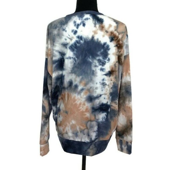 Socialite Navy Tie Dye Ribbed Long Sleeve Top Crew Neck Size Large L NEW - Picture 2 of 3